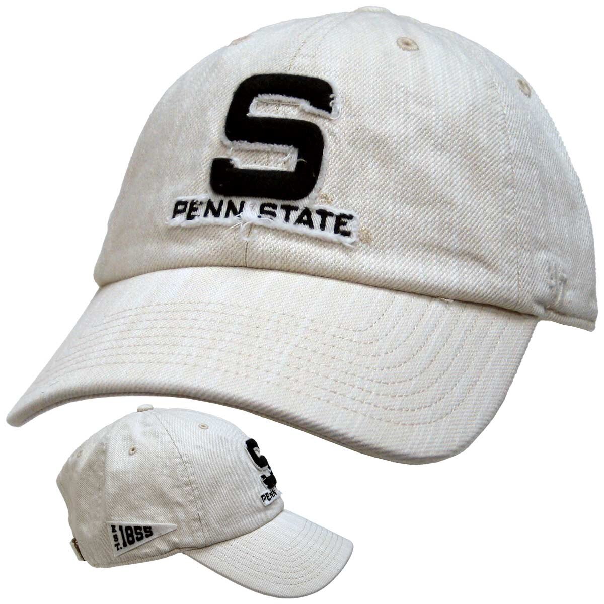 white slub twill hat embroidered S above Penn State, est. 1855 on side